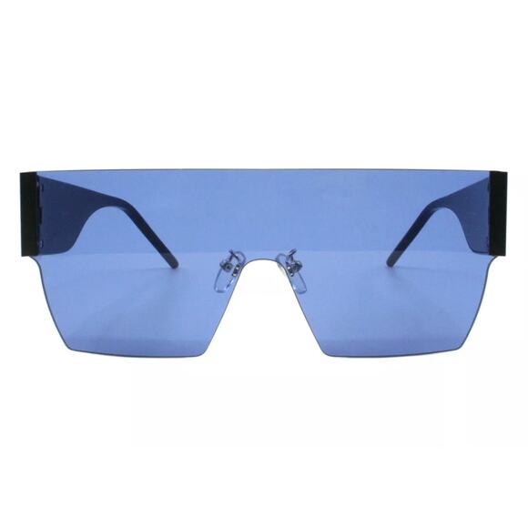 Square Oversized Sunglasses Women's Fashion Flat Top Blue Lens | Black Frame NEW - Picture 3 of 5